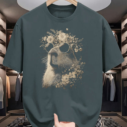 Cute Capybara Shirt, Funny Capybara Unisex T-Shirt/Hoodie/Sweatshirt HLT00 - Vintage Capybara with Sunglasses Floral Crown Boho Animal T-Shirt