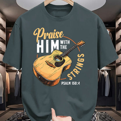 Guitar Lover Shirt, Funny Guitar UnisexT-Shirt/Hoodie/Sweatshirt HLT00 - Praise Him with The Strings Bible Psalm Christian Guitar T-Shirt