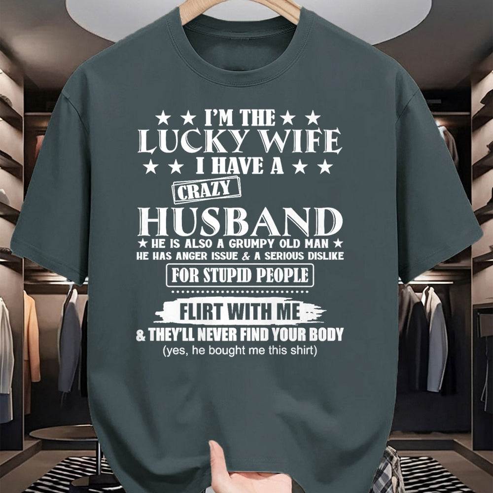 Best Wife Shirt, Wife and Husband Unisex T-Shirt/Hoodie/Sweatshirt HLT00 - Gift for wife T shirt, lucky wife   I'm The Lucky Wife I Have A Crazy Husband Premium T-Shirt (1)