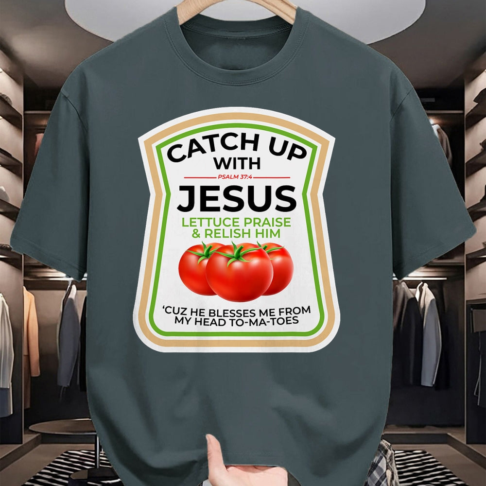 Best Thanksgiving Family Shirt , Funny Thanksgiving UnisexT-Shirt/Hoodie/Sweatshirt HLT00 - Catch Up with Jesus Psalm 374 Funny Christian Ketchup Pun T-Shirt