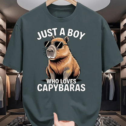 Cute Capybara Shirt, Funny Capybara Unisex T-Shirt/Hoodie/Sweatshirt HLT00 - Just a Boy who Loves Capybaras T-Shirt (1)
