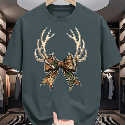 Funny Hunting Shirt, Gift For Hunting Lover Unisex T-Shirt/Hoodie/Sweatshirt HLT00 - Camo Coquette Bow Deer Antlers Hunting Women Girl Camouflage T-Shirt