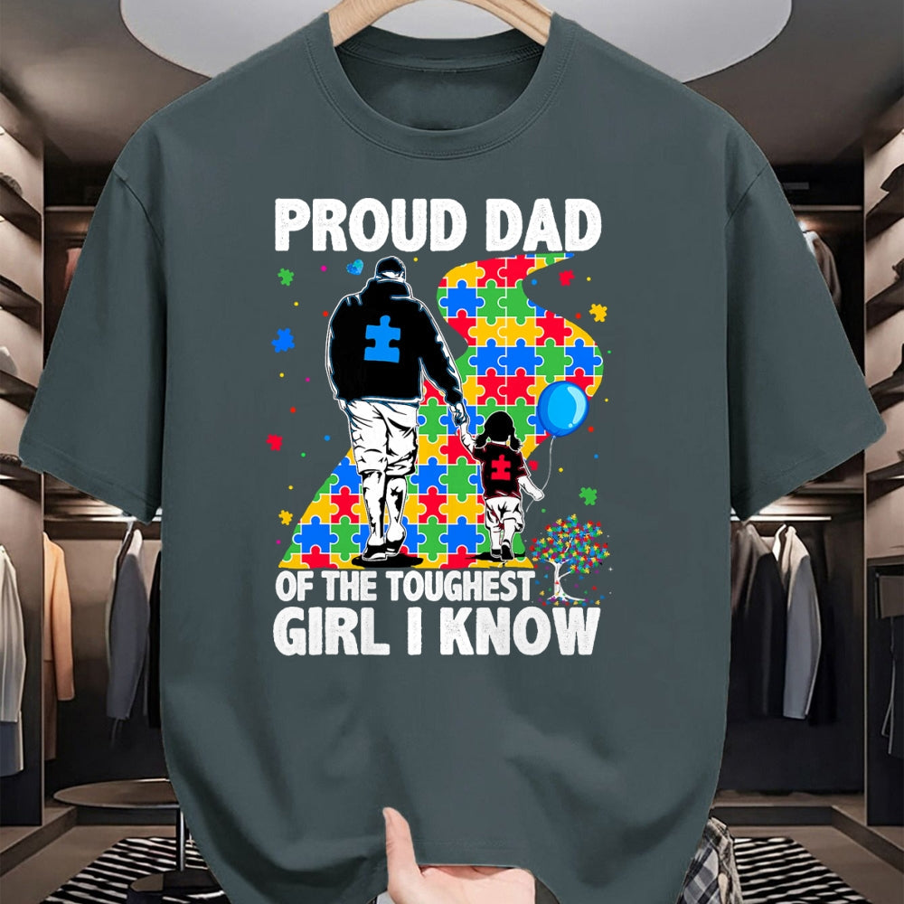 Gift for Dad Shirt, Funny Dad Unisex T-Shirt/Hoodie/Sweatshirt HLT00 – Proud Dad Of The Toughest Girl Dad Men Kids Autism Awareness T-Shirt