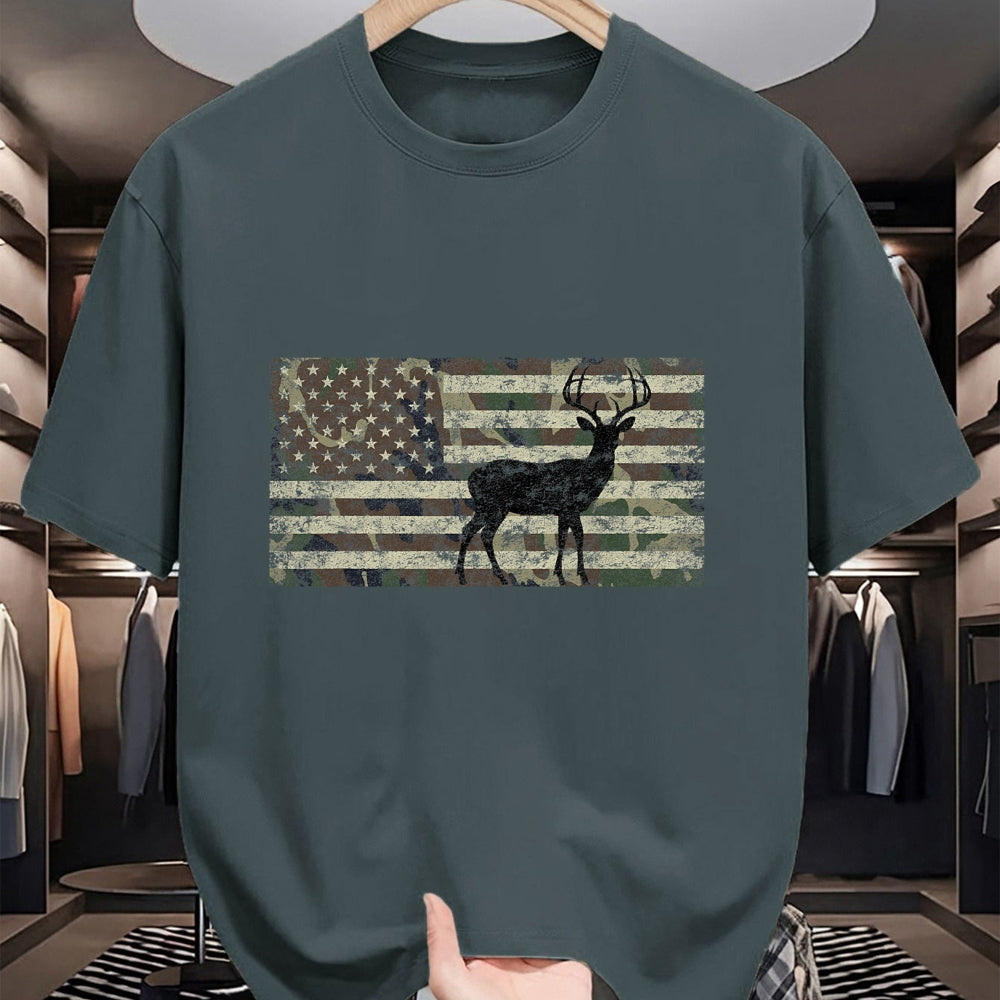Funny Hunting Shirt, Gift For Hunting Lover Unisex T-Shirt/Hoodie/Sweatshirt HLT00 - Deer Hunting Camo American Flag Buck Standing Hunter Country T-Shirt