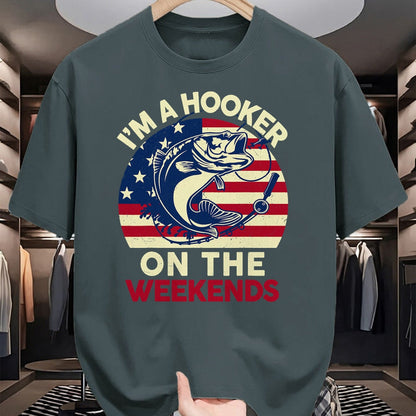 Funny Fishing Shirt, Gift For Fishing Lover Unisex T-Shirt/Hoodie/Sweatshirt HLT00 - Mens Fishing Funny Bass Fish I_m Hooker On Weekends Dad Joke T-Shirt