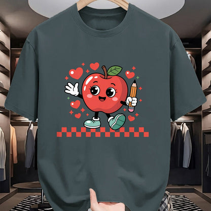Best Teacher Shirt, Funny Teacher UnisexT-Shirt/Hoodie/Sweatshirt HLT00 - Cute Retro Checkered Apple with Face Teacher Pencil Trendy T-Shirt (2)