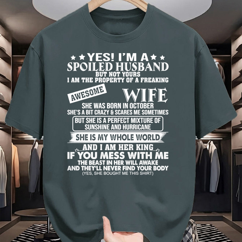Best Wife Shirt, Wife and Husband Unisex T-Shirt/Hoodie/Sweatshirt HLT00 - I'm A Spoiled Husband Of A Freaking Awesome Wife OCTOBER Long Sleeve T-Shirt