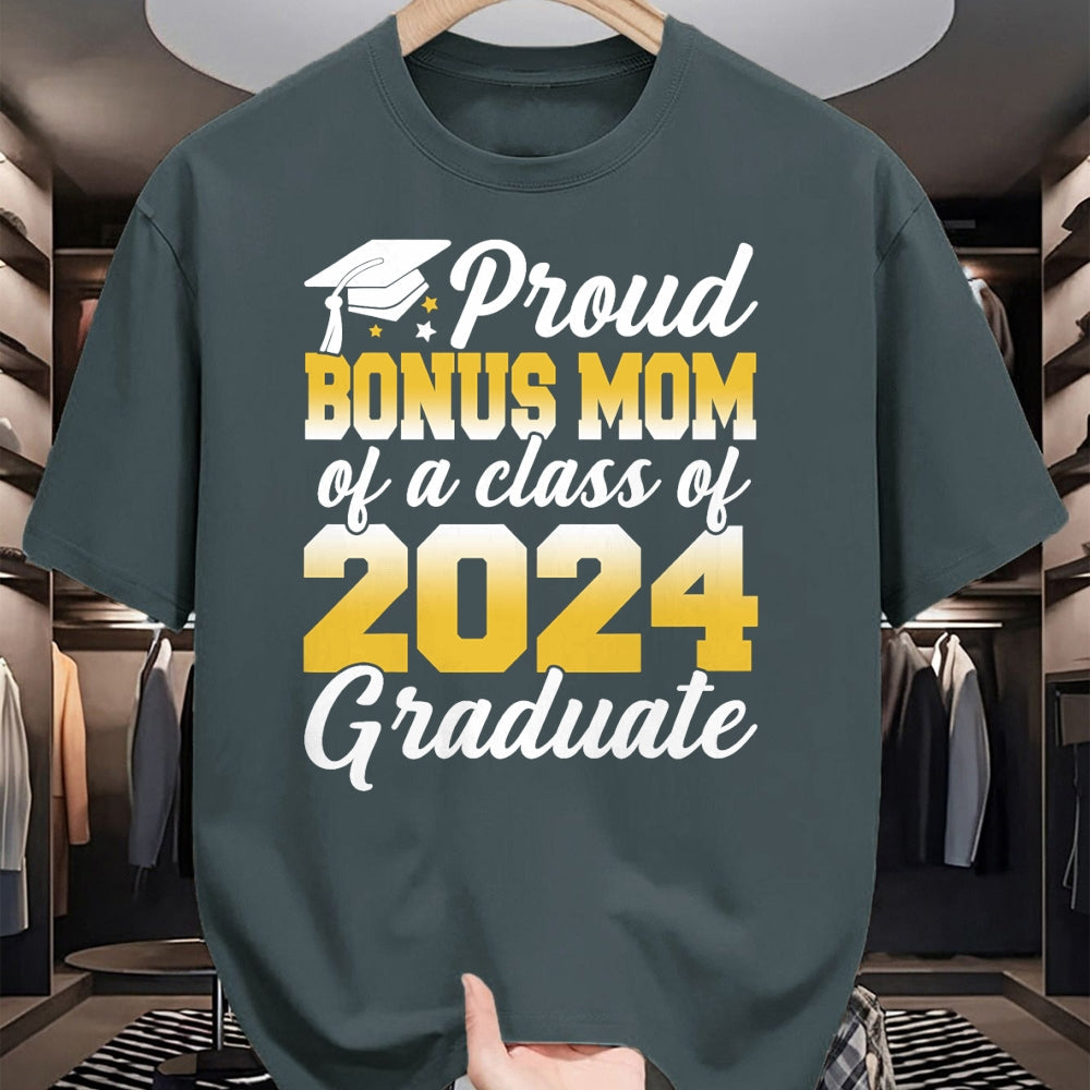 Gift for Mom Shirt, Funny Mom Unisex T-Shirt/Hoodie/Sweatshirt HLT00 - Proud Bonus Mom of a Class Of 2024 Graduate Senior Family T-Shirt