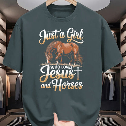 Best Horse Lover Shirt , Funny Horse UnisexT-Shirt/Hoodie/Sweatshirt HLT00 - Just a girl who loves horses and jesus T-Shirt