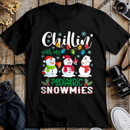 Funny Nurse Shirt, Nurse Unisex T-Shirt/Hoodie/Sweatshirt HLT00 - Chillin With My Pediatric Snowmies Nurse Light Christmas T-Shirt