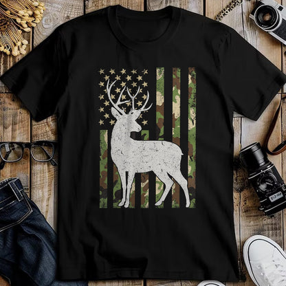 Funny Hunting Shirt, Gift For Hunting Lover Unisex T-Shirt/Hoodie/Sweatshirt HLT00 - Whitetail Buck Deer Hunting Camouflage USA Flag 4th of July T-Shirt