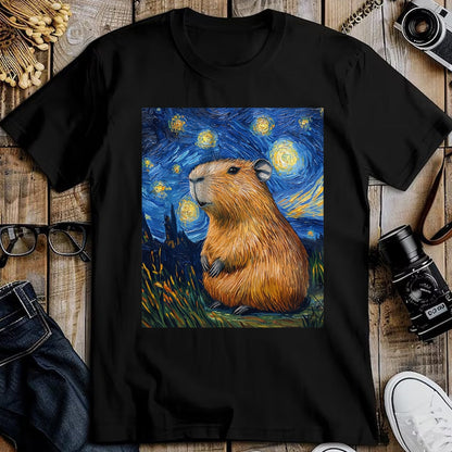 Cute Capybara Shirt, Funny Capybara Unisex T-Shirt/Hoodie/Sweatshirt HLT00 - Capybara Van Gogh Style Starry Night Funny Graphic T-Shirt