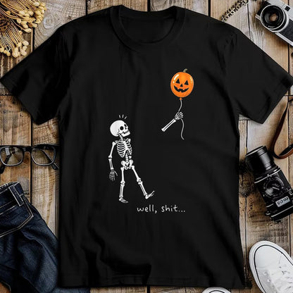 Best Thanksgiving Family Shirt , Funny Thanksgiving UnisexT-Shirt/Hoodie/Sweatshirt HLT00 - Well Shit Skeleton Holding Balloon Pumpkin Gothic Halloween T-Shirt, Men, Black, X-Large