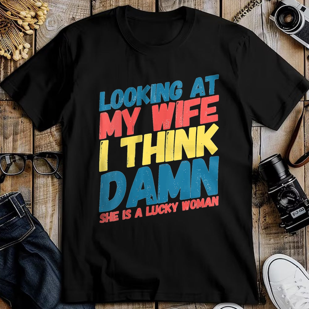 Best Wife Shirt, Wife and Husband Unisex T-Shirt/Hoodie/Sweatshirt HLT00 - Gift for wife T shirt, lucky wife   Womens My Lucky Wife Best Crazy Husband Funny Married Couple V-N
