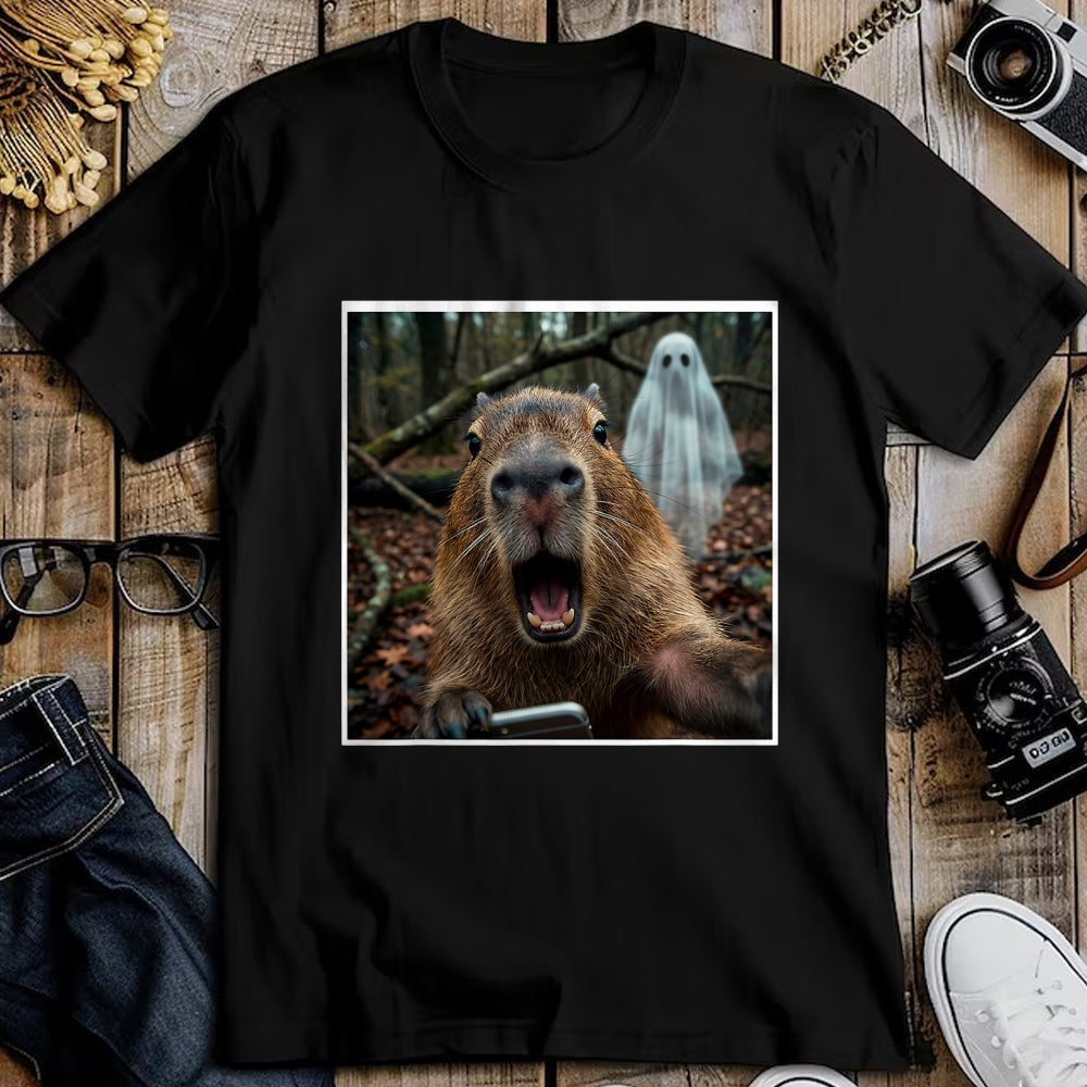 Cute Capybara Shirt, Funny Capybara Unisex T-Shirt/Hoodie/Sweatshirt HLT00 - Funny Capybara Ghost Selfie Photo Capy Meme Tee Kawaii T-Shirt