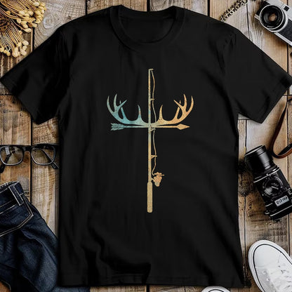 Funny Fishing Shirt, Gift For Fishing Lover Unisex T-Shirt/Hoodie/Sweatshirt HLT00 - Antler Fishing Rod Cross God Family Hunting Fishing T-Shirt
