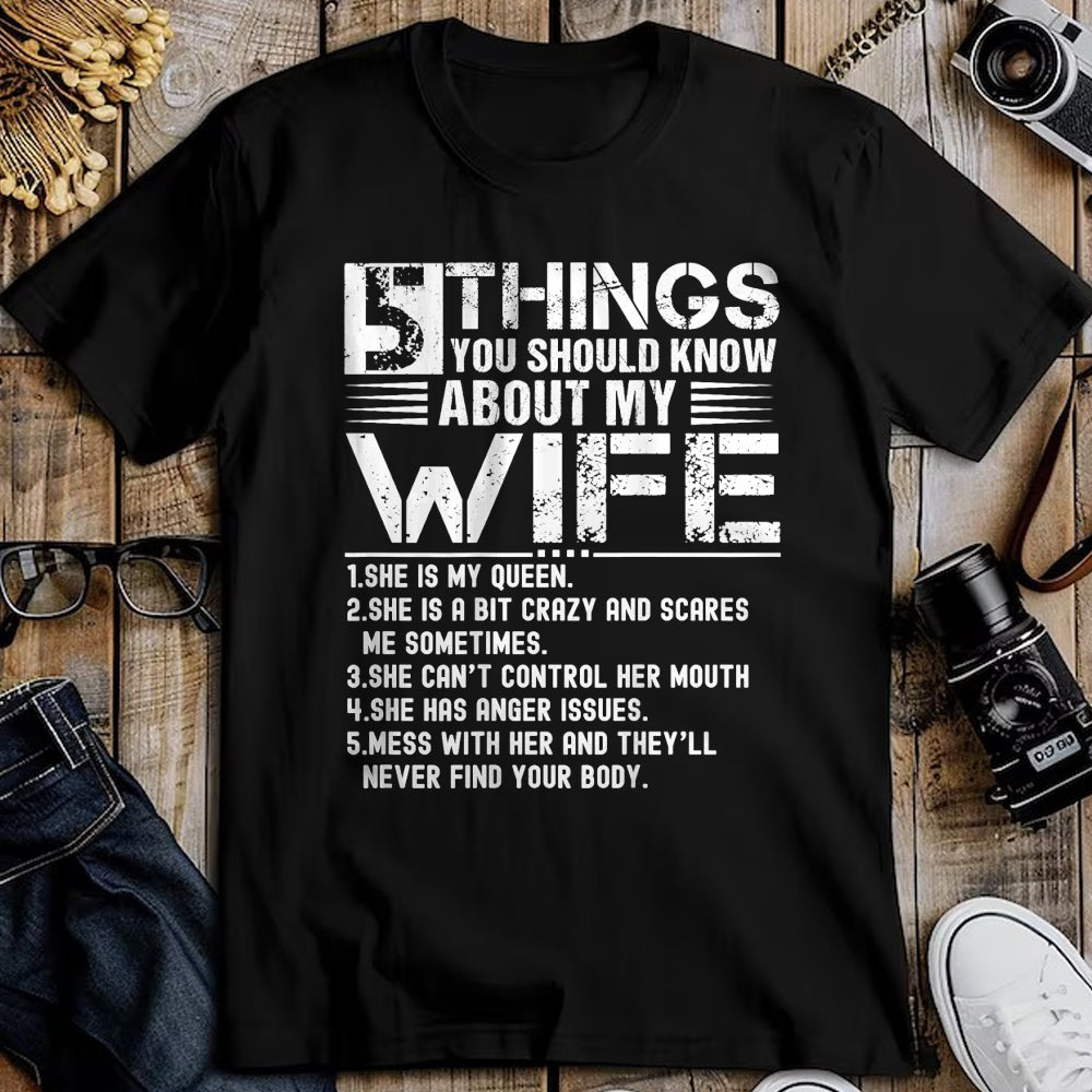 Best Wife Shirt, Wife and Husband Unisex T-Shirt/Hoodie/Sweatshirt HLT00 - 5 Things You Should Know About My Wife (On Back) husband T-Shirt