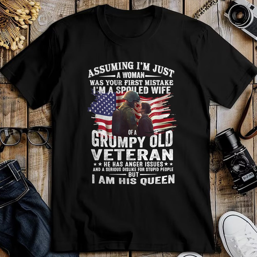 Best Wife Shirt, Wife and Husband Unisex T-Shirt/Hoodie/Sweatshirt HLT00 - Gift for wife T shirt, spoiled wife   Womens I'm A Spoiled Wife Of A Grumpy Old Veteran (On Back) V-