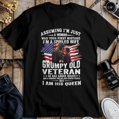 Best Wife Shirt, Wife and Husband Unisex T-Shirt/Hoodie/Sweatshirt HLT00 - Gift for wife T shirt, spoiled wife   Womens I'm A Spoiled Wife Of A Grumpy Old Veteran (On Back) V-
