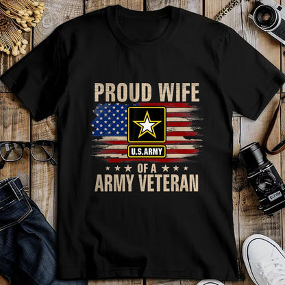Proud Veteran Shirt, Funny Veteran UnisexT-Shirt/Hoodie/Sweatshirt HLT00 - Vintage Proud Wife of A Army Veteran with American Flag T-Shirt