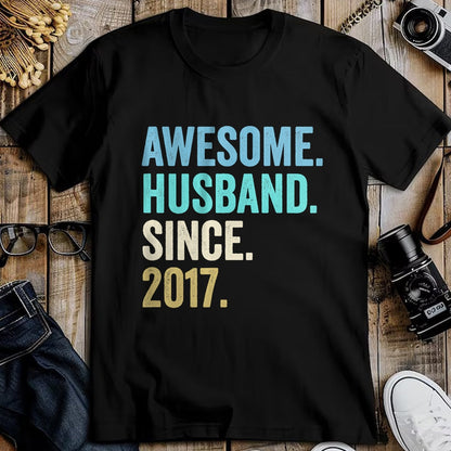 Best Wife Shirt, Wife and Husband Unisex T-Shirt/Hoodie/Sweatshirt HLT00 - Awesome Husband Since 2017 7th wedding anniversary 7 years T-Shirt (1)