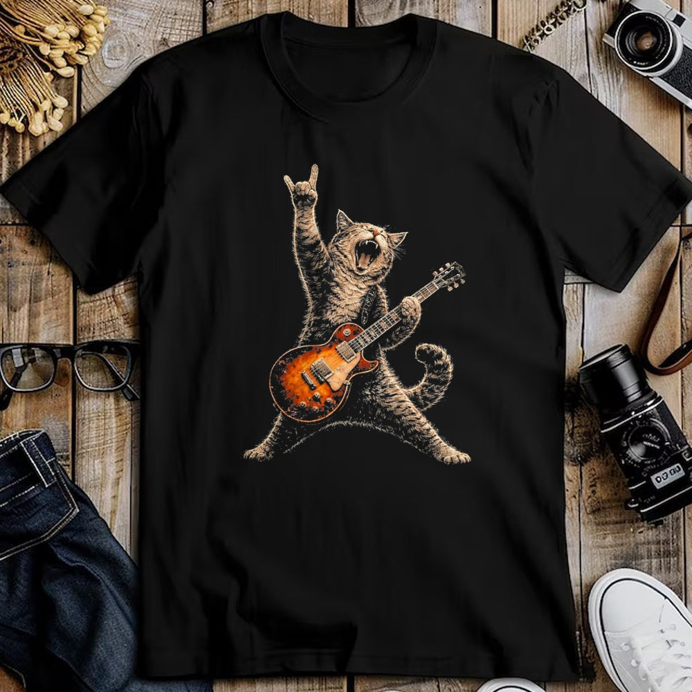 Guitar Lover Shirt, Funny Guitar UnisexT-Shirt/Hoodie/Sweatshirt HLT00 - Funny Cat Playing Guitar Shirt Cat Guitarist Rock and Roll T-Shirt, Men, Black, 3X-Large