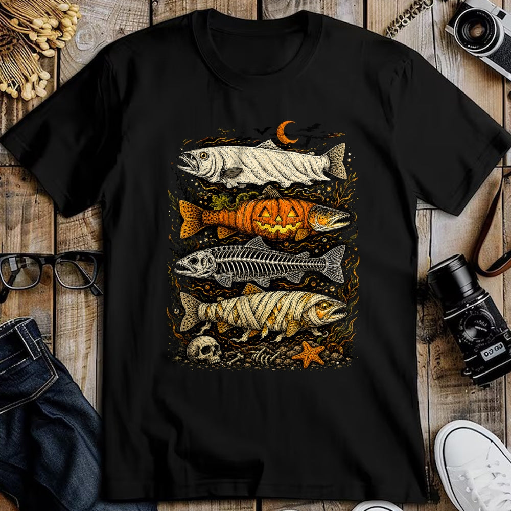 Funny Fishing Shirt, Gift For Fishing Lover Unisex T-Shirt/Hoodie/Sweatshirt HLT00 - Trout Fish Halloween Fishing Fisherman Spooky Season T-Shirt