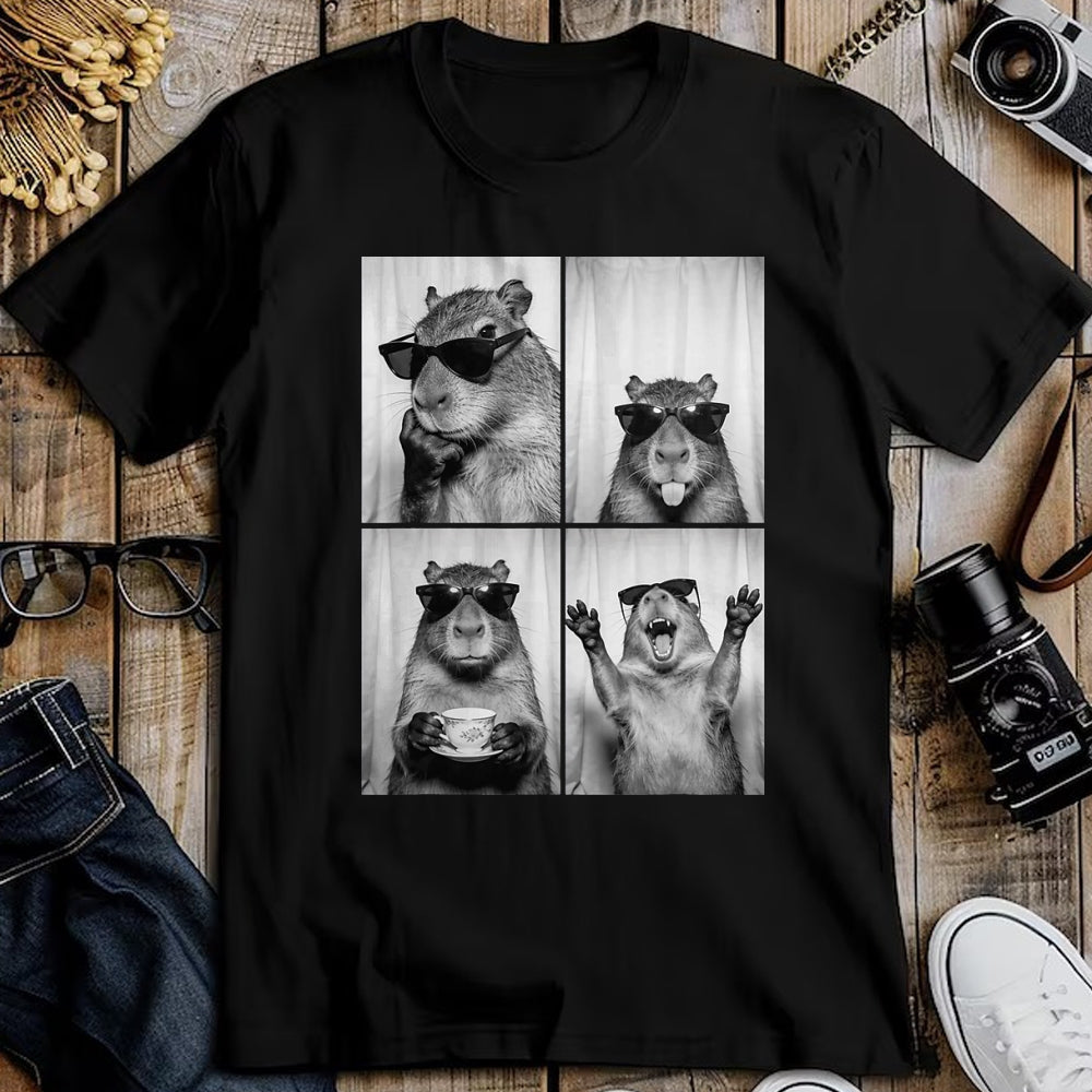 Cute Capybara Shirt, Funny Capybara Unisex T-Shirt/Hoodie/Sweatshirt HLT00 - Funny Capybara Photobooth, Capybara with Sunglasses, Rodent T-Shirt, Men, Black, 3X-Large