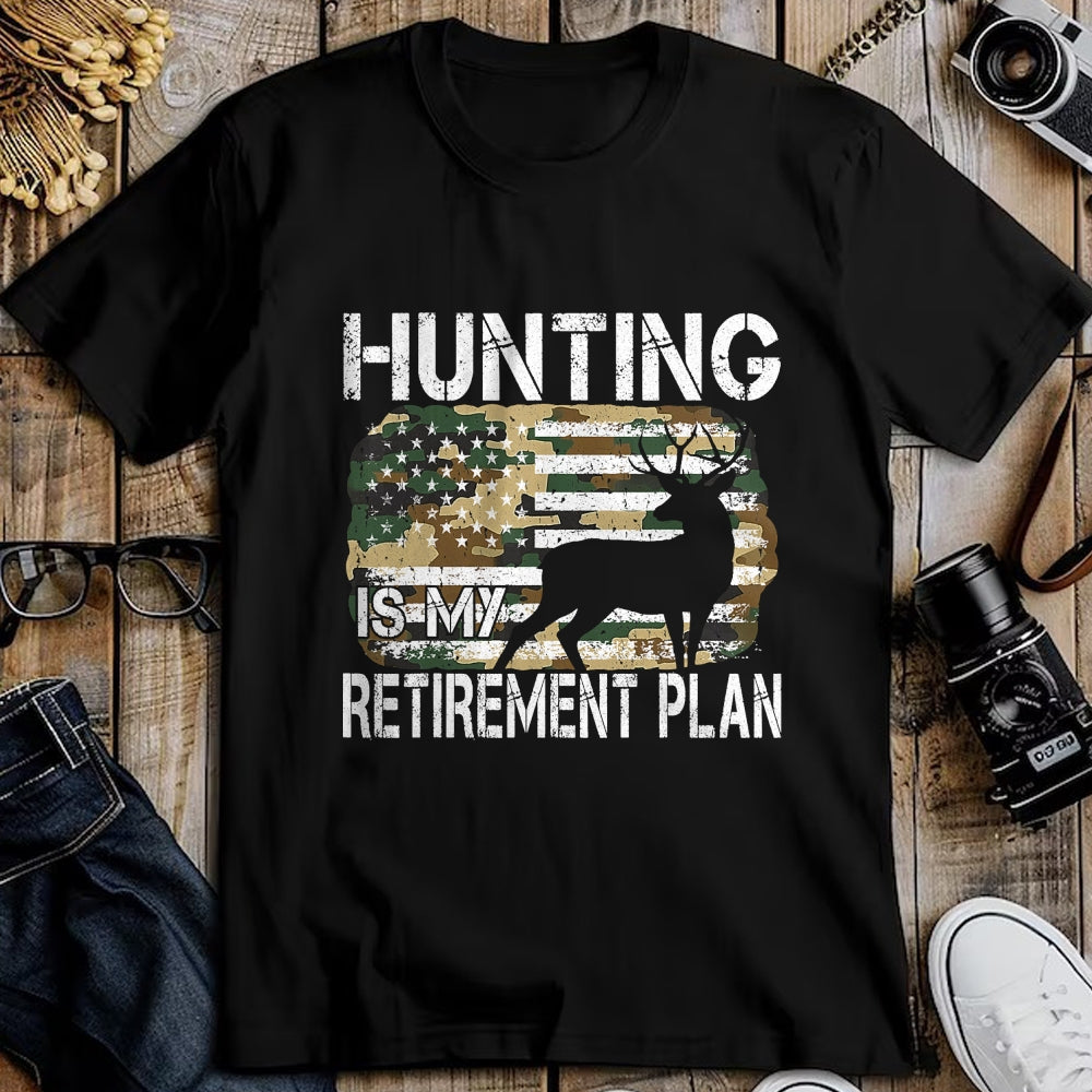 Funny Hunting Shirt, Gift For Hunting Lover Unisex T-Shirt/Hoodie/Sweatshirt HLT00 - Hunting Is My Retirement Plan Deer Camo American USA Flag T-Shirt