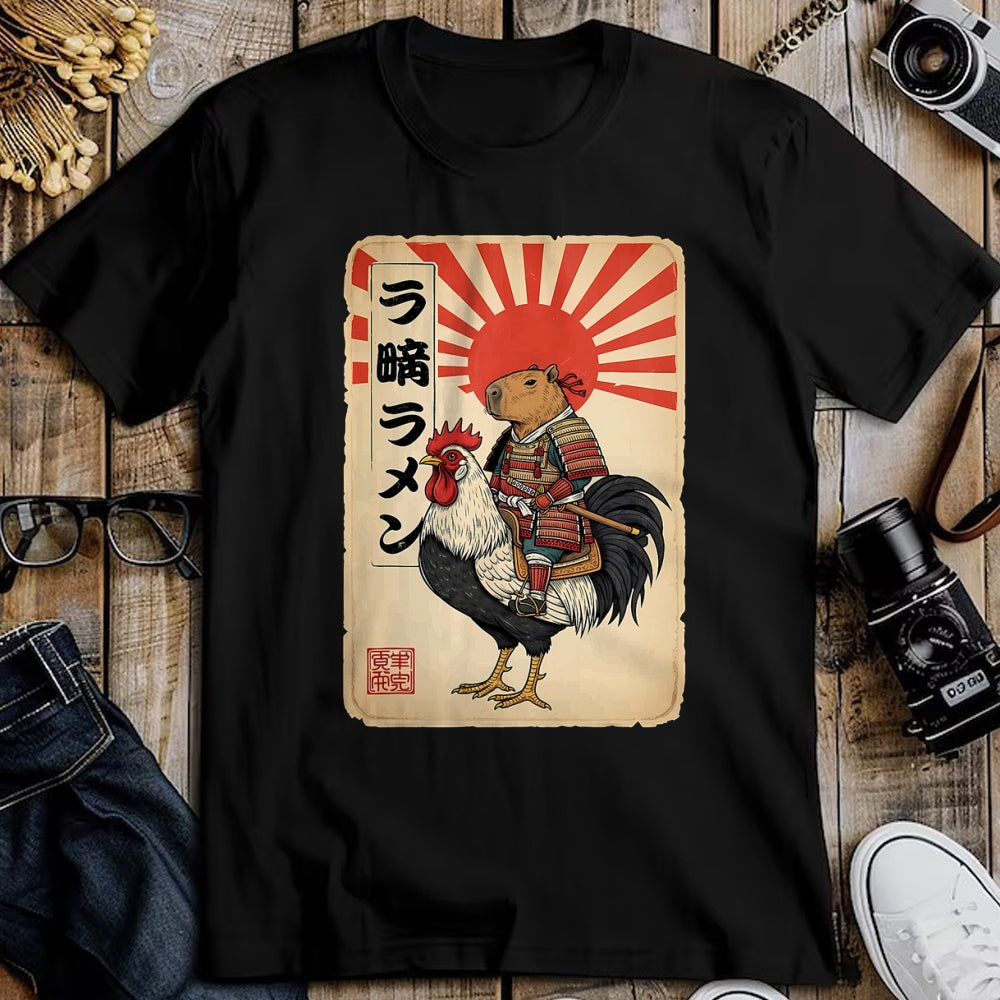 Cute Capybara Shirt, Funny Capybara Unisex T-Shirt/Hoodie/Sweatshirt HLT00 - Vintage Japanese Samurai Capybara Rooster Chicken Anime T-Shirt