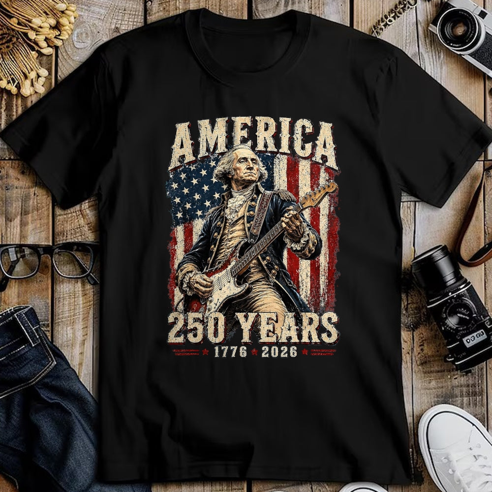 Guitar Lover Shirt, Funny Guitar UnisexT-Shirt/Hoodie/Sweatshirt HLT00 - Vintage George Washington Playing Guitar 250 Years America T-Shirt, Men, Black, 3X-Large