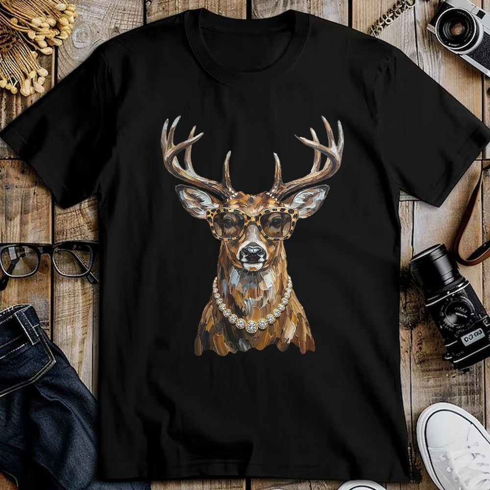 Funny Hunting Shirt, Gift For Hunting Lover Unisex T-Shirt/Hoodie/Sweatshirt HLT00 - Glam Whitetail Deer Wearing Sunglasses Necklace Hunting T-Shirt