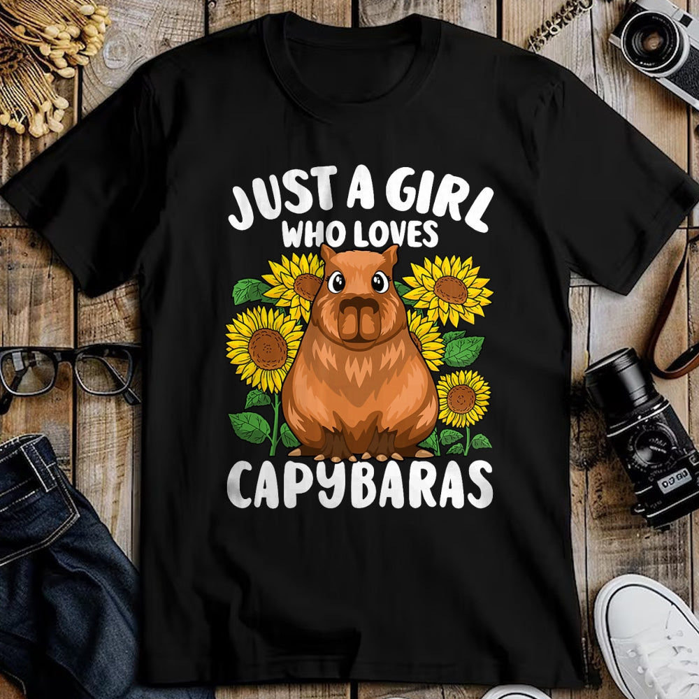 Cute Capybara Shirt, Funny Capybara Unisex T-Shirt/Hoodie/Sweatshirt HLT00 - Just A Girl Who Loves Capybaras Cute Sunflower Girls Kids T-Shirt