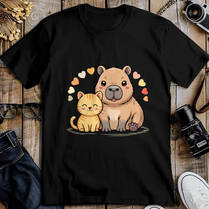 Cute Capybara Shirt, Funny Capybara Unisex T-Shirt/Hoodie/Sweatshirt HLT00 - Cute Cat and Capybara Friends Funny Pet Lovers Casual Wear T-Shirt