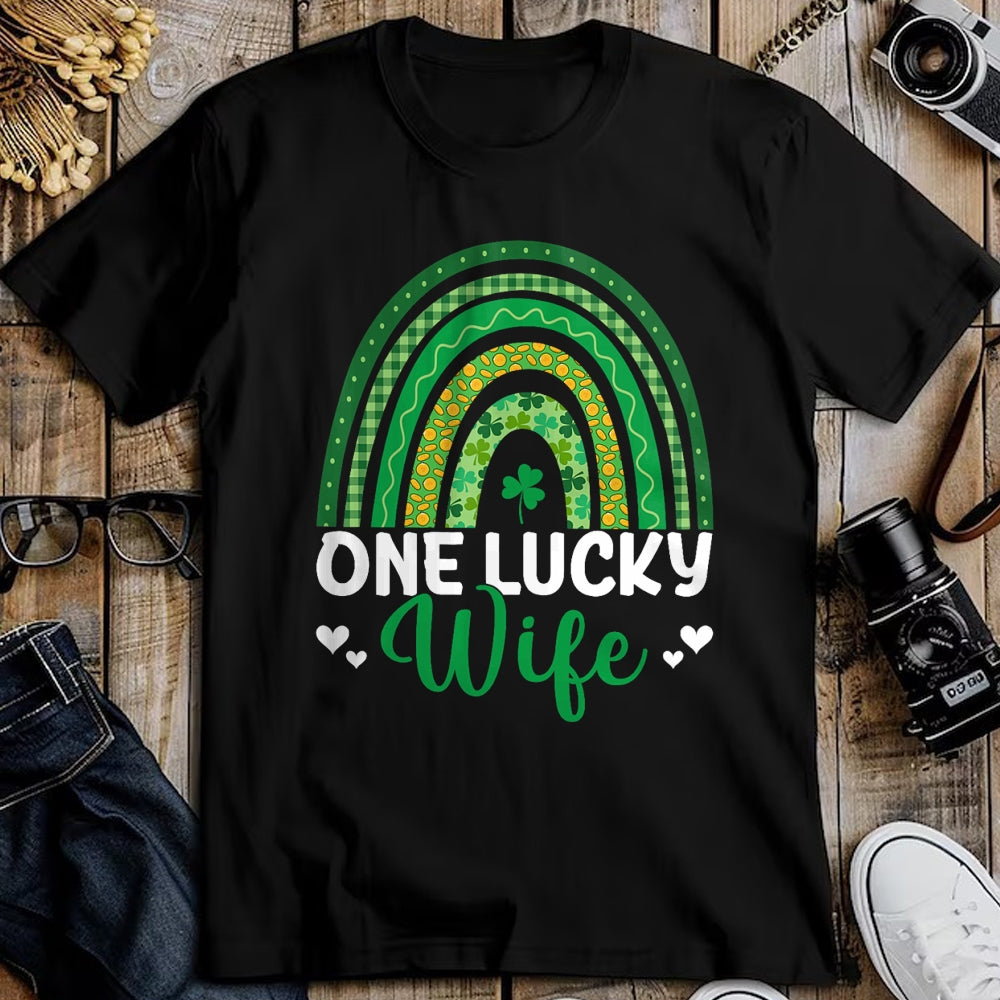 Best Wife Shirt, Wife and Husband Unisex T-Shirt/Hoodie/Sweatshirt HLT00 - Gift for wife T shirt, lucky wife   Saint Patrick's Day Shamrock One Lucky Wife Rainbow T-Shirt