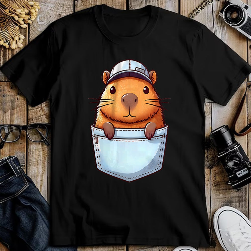 Cute Capybara Shirt, Funny Capybara Unisex T-Shirt/Hoodie/Sweatshirt HLT00 - Friendly Capybara in Pocket for Kids, Boys, Girls, Women Men T-Shirt