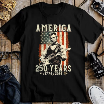 Guitar Lover Shirt, Funny Guitar UnisexT-Shirt/Hoodie/Sweatshirt HLT00 - Vintage Abraham Lincoln Abe Lincoln Playing Guitar 250 Years T-Shirt, Men, Black, 3X-Large