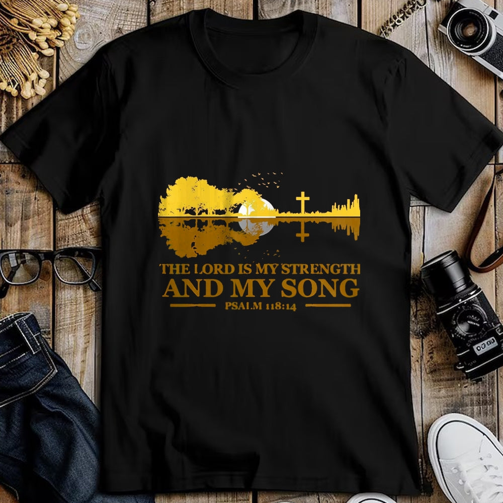 Guitar Lover Shirt, Funny Guitar UnisexT-Shirt/Hoodie/Sweatshirt HLT00 - The Lord is My Strength and My Song Christian Guitar Faith T-Shirt, Men, Black, 3X-Large
