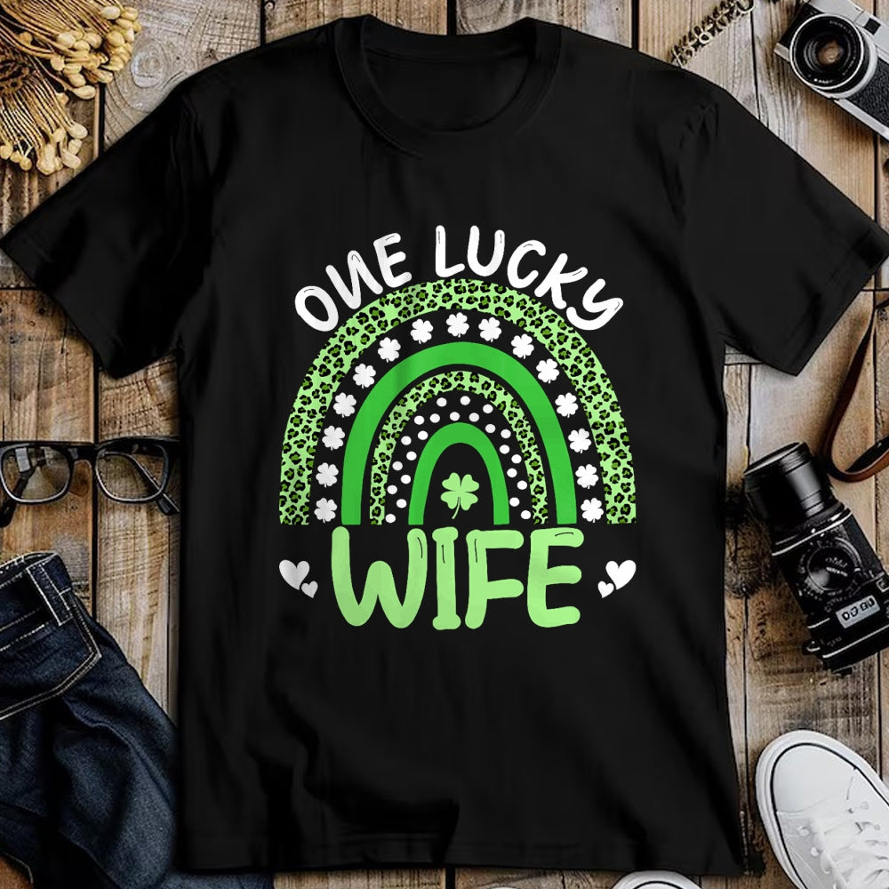 Best Wife Shirt, Wife and Husband Unisex T-Shirt/Hoodie/Sweatshirt HLT00 - Gift for wife T shirt, lucky wife   One Lucky Wife Leopard Rainbow Clover St Patricks Day T-Shirt