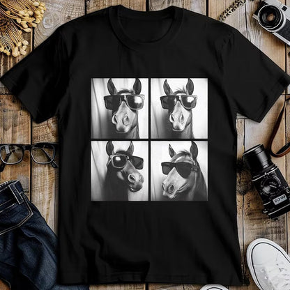 Best Horse Lover Shirt , Funny Horse UnisexT-Shirt/Hoodie/Sweatshirt HLT00 - Funny Horse Wearing Sunglasses Photobooth Selfie Farm Animal T-Shirt, Men, Black, 3X-Large