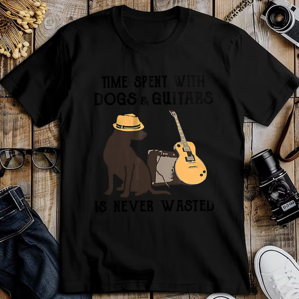 Guitar Lover Shirt, Funny Guitar UnisexT-Shirt/Hoodie/Sweatshirt HLT00 - Time Spent with Dog and Guitars is Never Wasted Saying T-Shirt