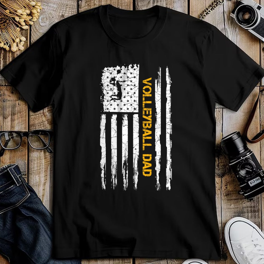Gift for Dad Shirt, Funny Dad Unisex T-Shirt/Hoodie/Sweatshirt HLT00 – \Vintage USA American Flag Proud Volleyball Dad Silhouette T-Shirt