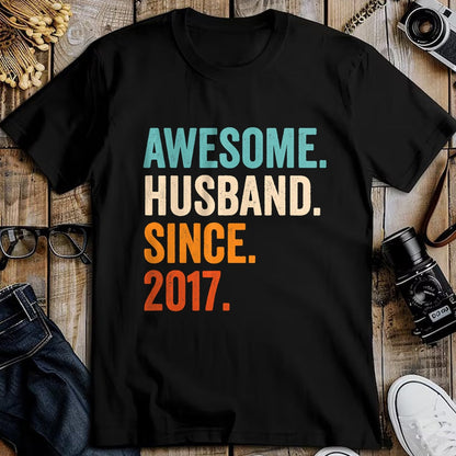 Best Wife Shirt, Wife and Husband Unisex T-Shirt/Hoodie/Sweatshirt HLT00 - Awesome Husband Since 2017 7th wedding anniversary 7 years T-Shirt