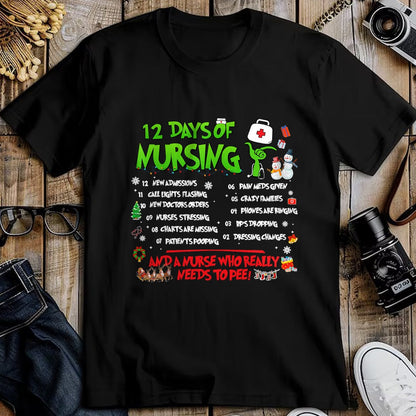 Funny Nurse Shirt, Nurse Unisex T-Shirt/Hoodie/Sweatshirt HLT00 - Nurses Merry Christmas Funny 12 Days of Nursing Xmas Pajamas T-Shirt