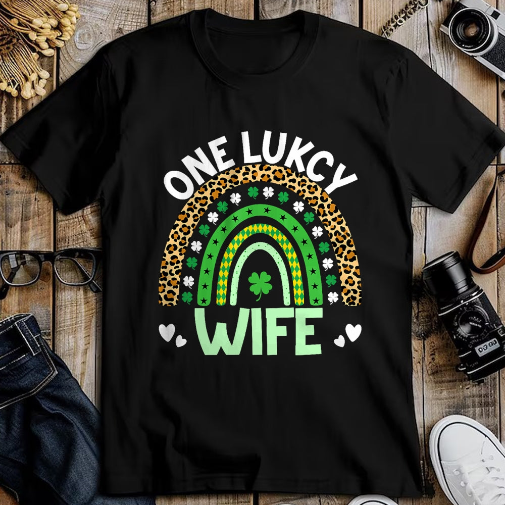 Best Wife Shirt, Wife and Husband Unisex T-Shirt/Hoodie/Sweatshirt HLT00 - Gift for wife T shirt, lucky wife   Womens One Lucky Wife Leopard Rainbow Saint Patrick's Day Tank T (1)