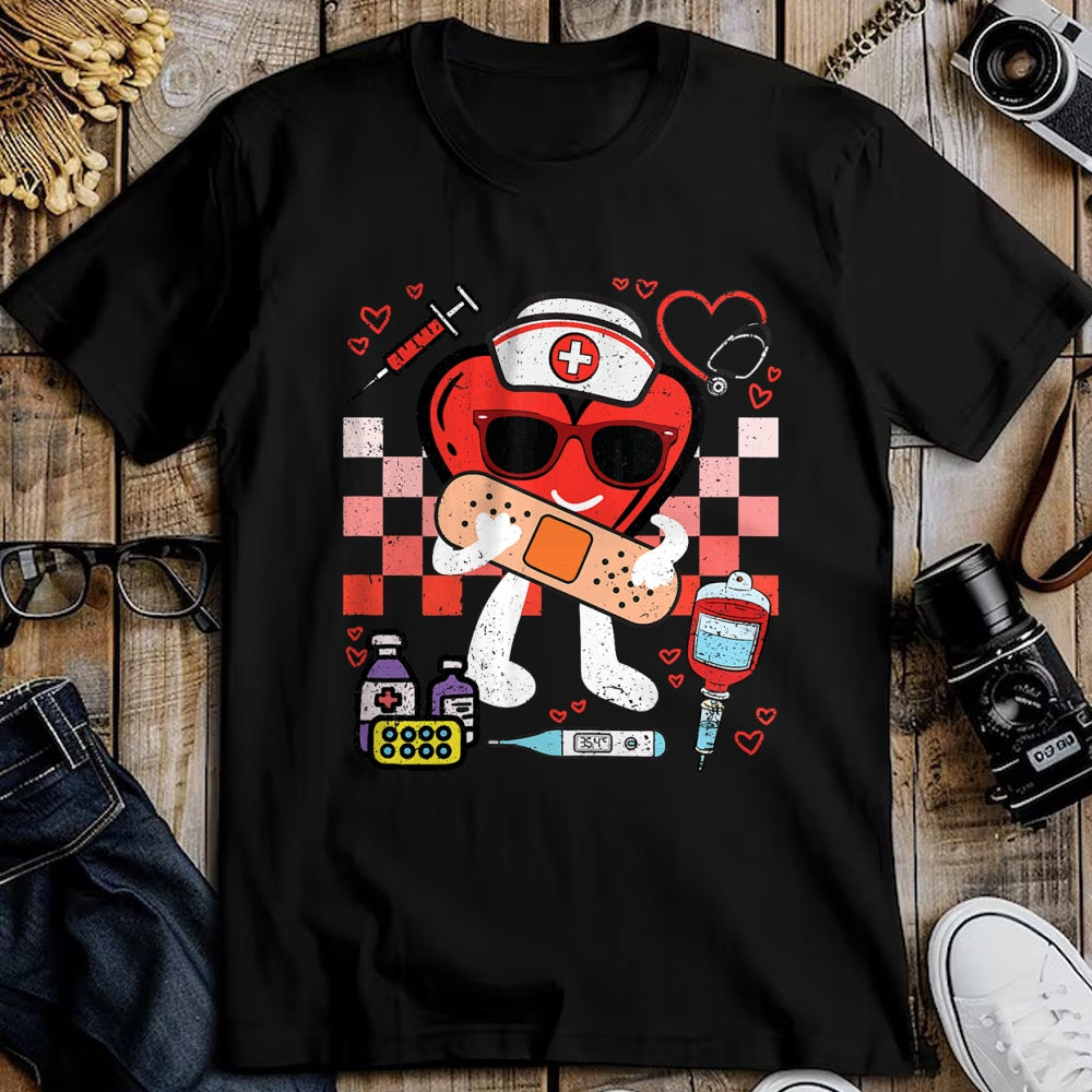 Funny Nurse Shirt, Nurse Unisex T-Shirt/Hoodie/Sweatshirt HLT00 - Heart Nurse Valentines Day Nursing RN ER ICU CNS Women Wife T-Shirt