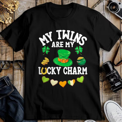 Gift for Mom Shirt, Funny Mom Unisex T-Shirt/Hoodie/Sweatshirt HLT00 - My Twins Are My Lucky Charm St Patricks Day Twin Mom and Dad T-Shirt