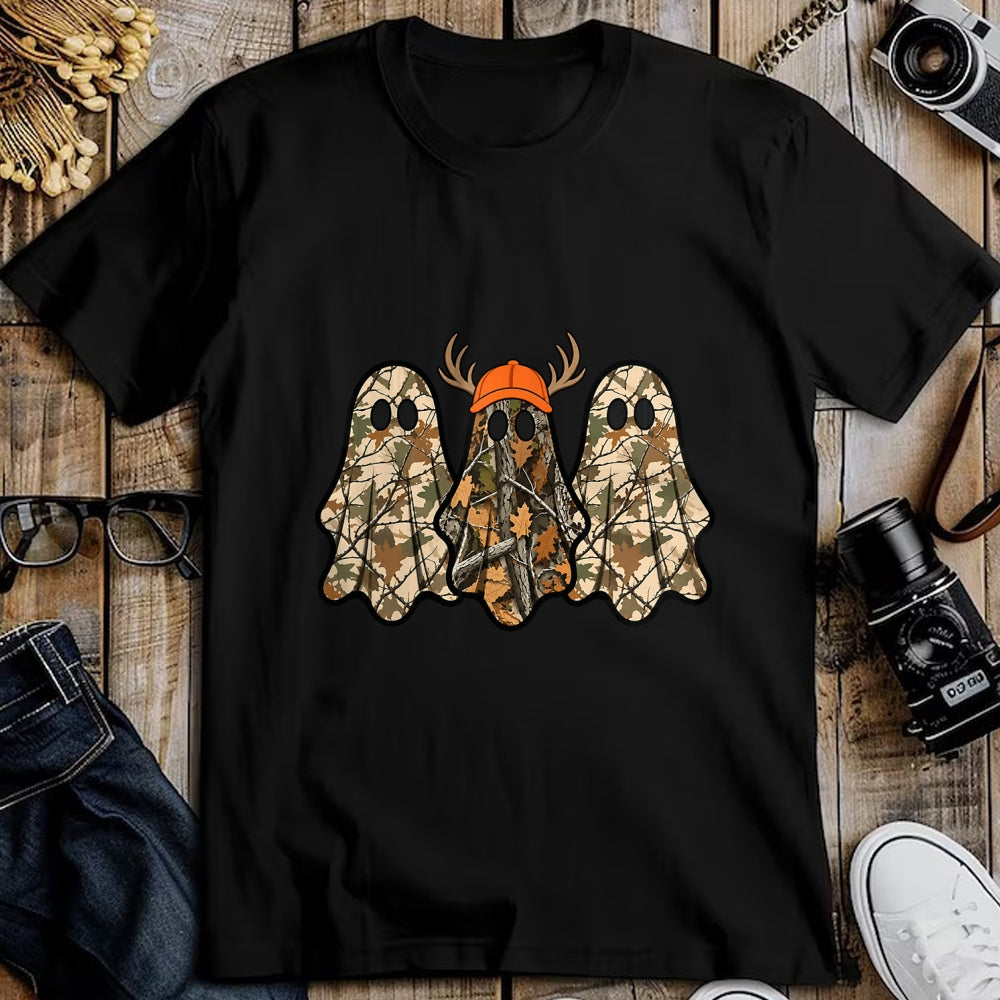 Funny Hunting Shirt, Gift For Hunting Lover Unisex T-Shirt/Hoodie/Sweatshirt HLT00 - Camo Boo Ghost Deer Hunting Season Halloween Men Women Boys T-Shirt