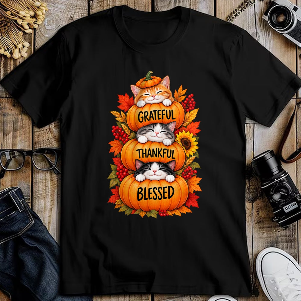 Best Thanksgiving Family Shirt , Funny Thanksgiving UnisexT-Shirt/Hoodie/Sweatshirt HLT00 - Grateful Thankful Blessed Cats Pumpkin Thanksgiving Fall T-Shirt