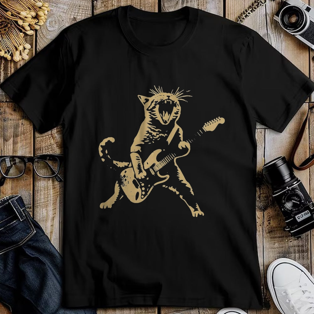 Guitar Lover Shirt, Funny Guitar UnisexT-Shirt/Hoodie/Sweatshirt HLT00 - Cat Playing Guitar Rock Star Rock and Roll Men Women Kids T-Shirt, Men, Black, 3X-Large